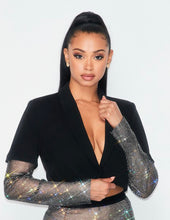 Cargar imagen en el visor de la galería, Don't Be A Prick - Rhinestone Mesh Blazer In Black