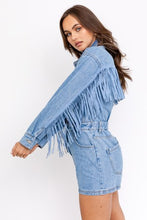 Load image into Gallery viewer, Cowboy Take Me Away - Denim Fringe Romper