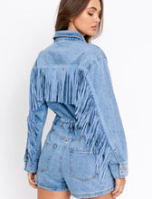 Load image into Gallery viewer, Cowboy Take Me Away - Denim Fringe Romper