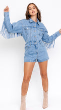 Load image into Gallery viewer, Cowboy Take Me Away - Denim Fringe Romper