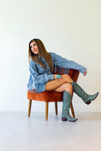 Load image into Gallery viewer, Cowboy Take Me Away - Denim Fringe Romper