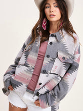 Load image into Gallery viewer, Monahans Pink Grey Aztec Raw Edge Lightweight Jacket