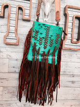 Load image into Gallery viewer, Cross My Heart - Turquoise Cowhide Fringe Leather Crossbody