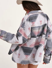 Load image into Gallery viewer, Monahans Pink Grey Aztec Raw Edge Lightweight Jacket
