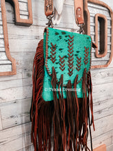 Load image into Gallery viewer, Cross My Heart - Turquoise Cowhide Fringe Leather Crossbody