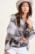 Load image into Gallery viewer, Monahans Pink Grey Aztec Raw Edge Lightweight Jacket
