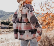 Load image into Gallery viewer, Monahans Pink Grey Aztec Raw Edge Lightweight Jacket