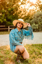 Load image into Gallery viewer, Cowboy Take Me Away - Denim Fringe Romper