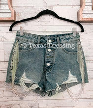 Cargar imagen en el visor de la galería, Texas Rodeo - Rhinestone Fringe Denim Shorts