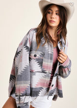 Load image into Gallery viewer, Monahans Pink Grey Aztec Raw Edge Lightweight Jacket
