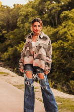Load image into Gallery viewer, Monahans Pink Grey Aztec Raw Edge Lightweight Jacket
