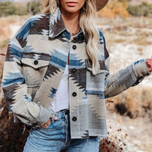Cargar imagen en el visor de la galería, Monahans Blue Tone Aztec Raw Edge Lightweight Jacket