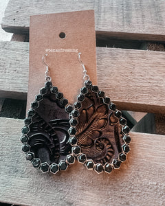 Ashton - Black Tooled Leather Earrings