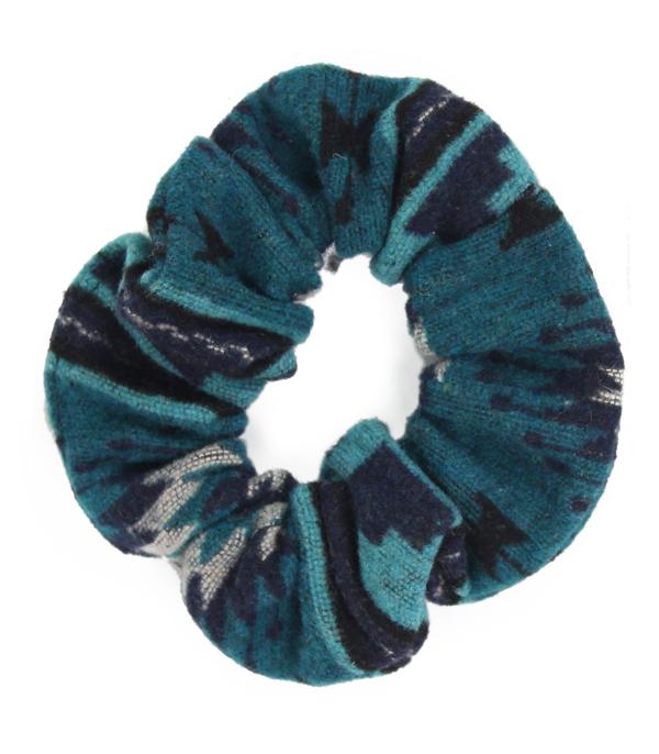 Teal/Blue Aztec Scrunchie