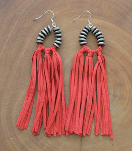 No One Like A Cowgirl - Tassel Earrings In Red