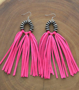 No One Like A Cowgirl - Tassel Earrings In Hot Pink