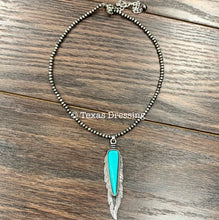 Load image into Gallery viewer, Feathered - Turquoise Feather Necklace
