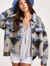 Load image into Gallery viewer, Monahans Blue Tone Aztec Raw Edge Lightweight Jacket