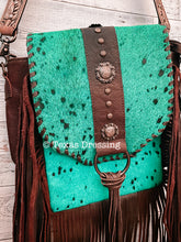 Load image into Gallery viewer, She’s A Dime - Turquoise Cowhide Fringe Leather Crossbody
