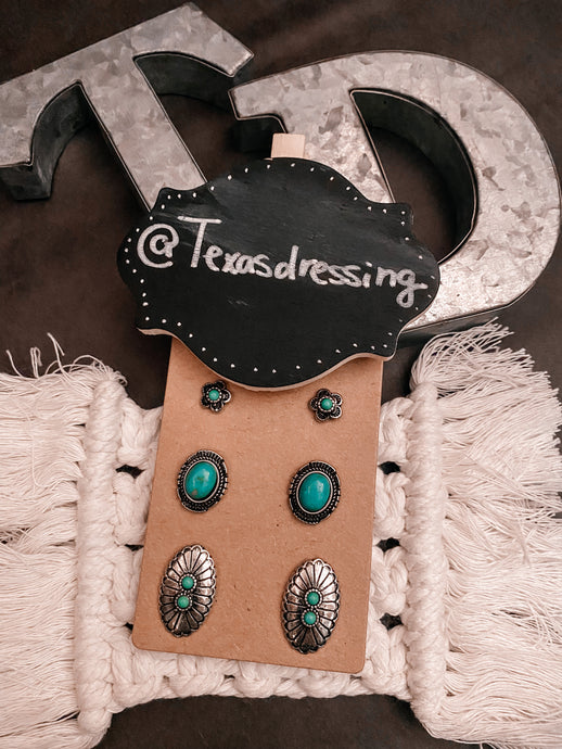 Turquoise & Silver Earring Trio (opt 2)