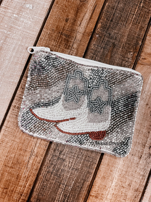 Cowgirl Boots Coin Purse - White & Silver