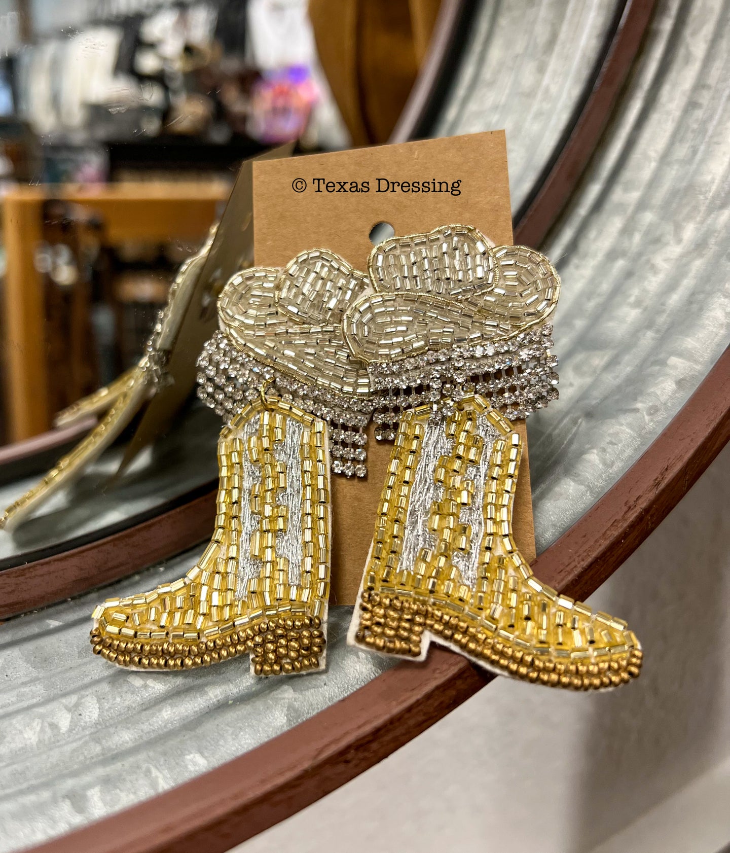Rhinestone Boot Earrings - Gold