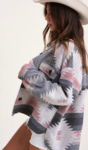 Load image into Gallery viewer, Monahans Pink Grey Aztec Raw Edge Lightweight Jacket