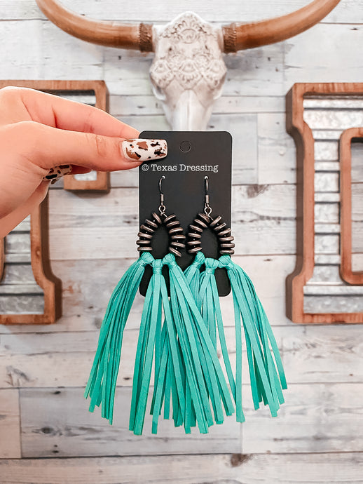 No One Like A Cowgirl - Tassel Earrings In Turquoise