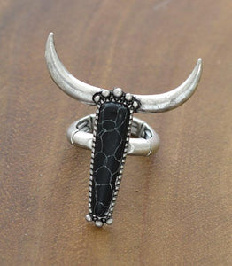 Black & White Steer Head Ring