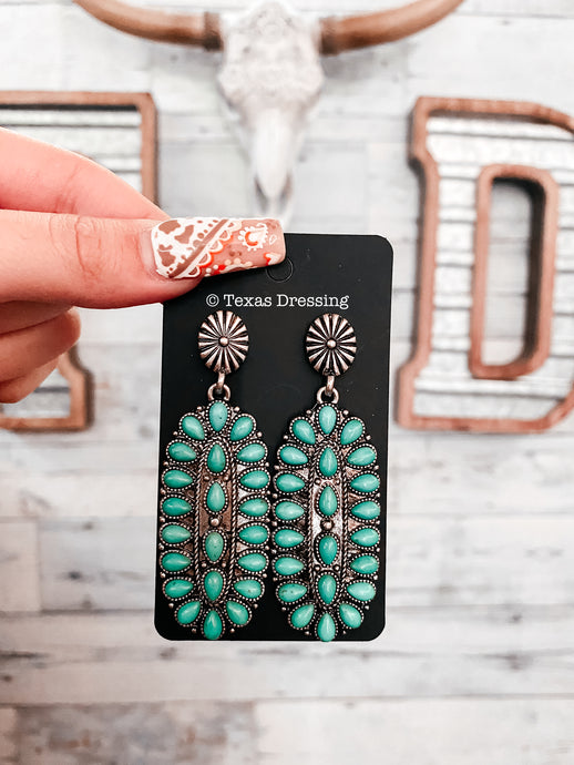 Gambler - Long Oval Turquoise Earrings