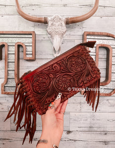 Wynette - Fringe Tooled Leather Clutch