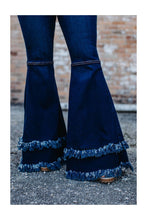 Load image into Gallery viewer, Two Steppin’ - Two Tier Flare Frayed Hem Denim