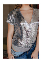 Load image into Gallery viewer, Can’t Take My Eyes Off Of Her - Silver Sequin Bodysuit