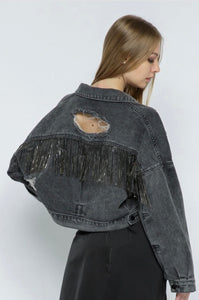 Joliegh Black Rhinestone Fringe Jacket
