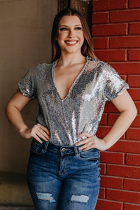 Can’t Take My Eyes Off Of Her - Silver Sequin Bodysuit