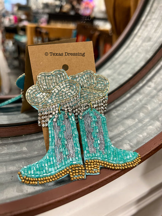 Rhinestone Boot Earrings - Blue