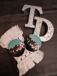 Turquoise & Cow Print Car Coasters