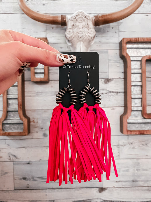 No One Like A Cowgirl - Tassel Earrings In Hot Pink