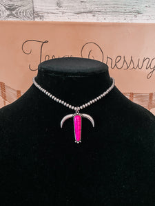 Texas Steer Necklace/Choker - Pink