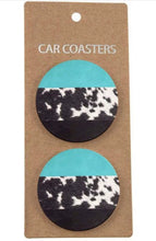 Cargar imagen en el visor de la galería, Turquoise &amp; Cow Print Car Coasters