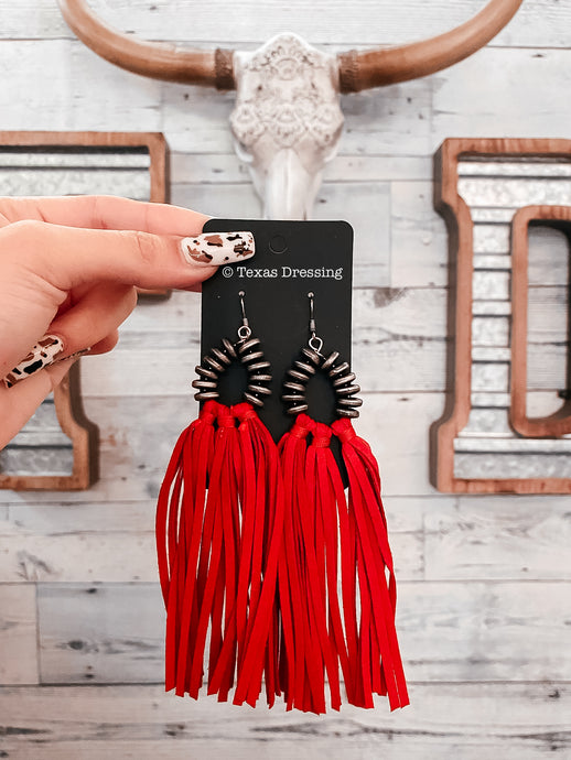 No One Like A Cowgirl - Tassel Earrings In Red