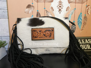 Lady May - (Cowhides vary) Cowhide Leather Fringe Crossbody / Clutch