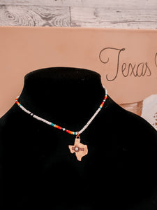 Texas Map “Home” Beaded Necklace - white