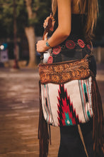 Load image into Gallery viewer, Apache Forest Snowfall - Tooled Leather Saddle Blanket Crossbody W/ Leather Fringe