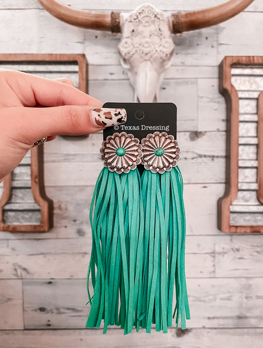 Trail Blazer Concho Stud Tassel Earrings - Turquoise