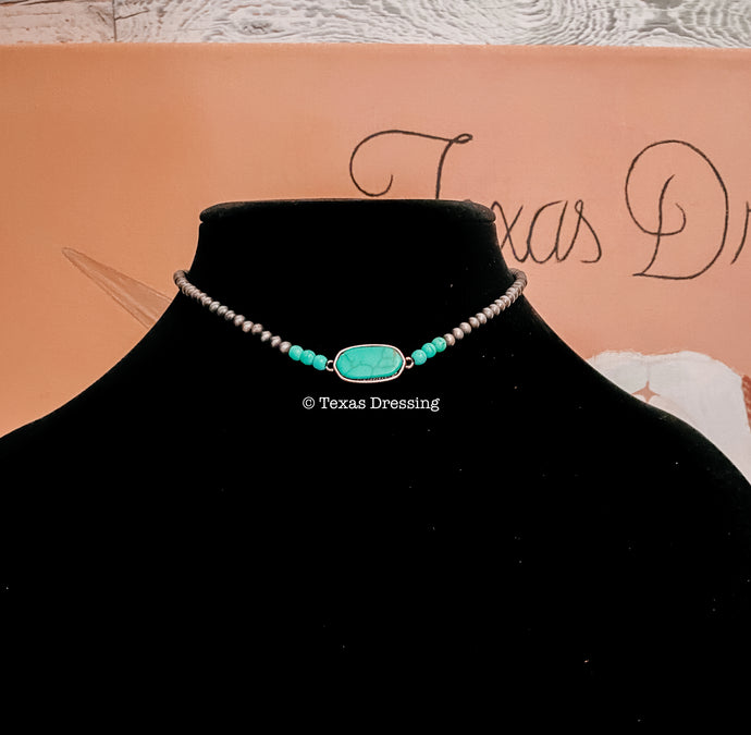 Kendrah - Navajo Bead Choker w/ Turquoise Pendant