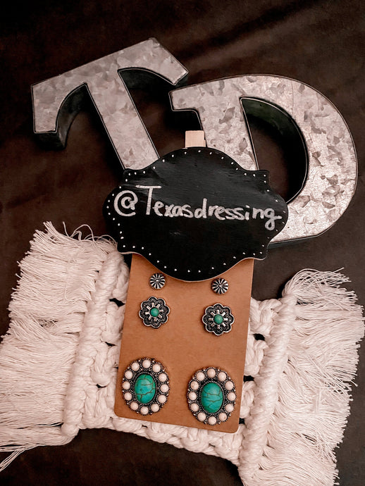White & Turquoise Earring Trio