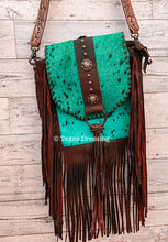 Load image into Gallery viewer, She’s A Dime - Turquoise Cowhide Fringe Leather Crossbody
