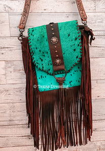 She’s A Dime - Turquoise Cowhide Fringe Leather Crossbody