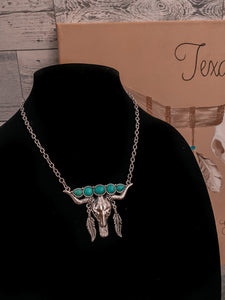 Backroad Steer Skull Necklace - turquoise